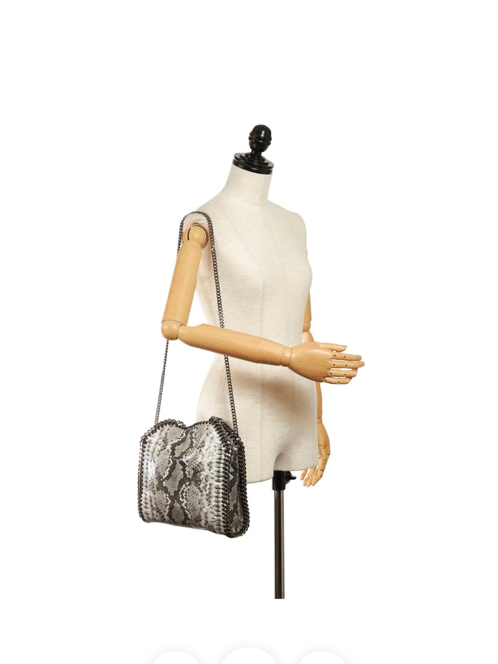 Stella Mccartney Mini Falabella Gray Snake skin shoulder three chain bag silver - Picture 6 of 6